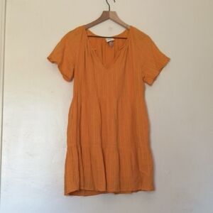 Knox Rose Bohemian Warm Orange  Gauzey V-Neck Mini Dress Sz Small Women